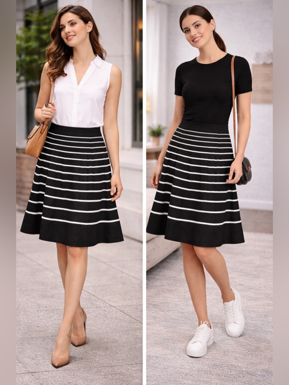 Talbots Black A-Line Skirt with White Horizontal Stripes